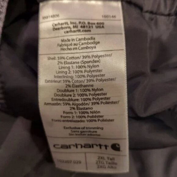 Carhartt men's coat with Hood. Gray. Size 2XL Tall. Loose Fit. Detachable hood - Picture 9 of 11